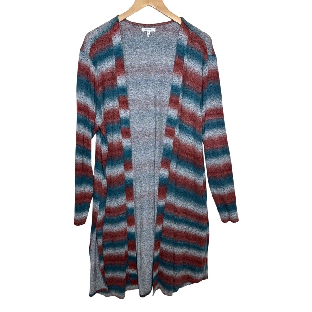 Maurices Ombre Striped Long Duster Cardigan size XL Red/Blue/Gray